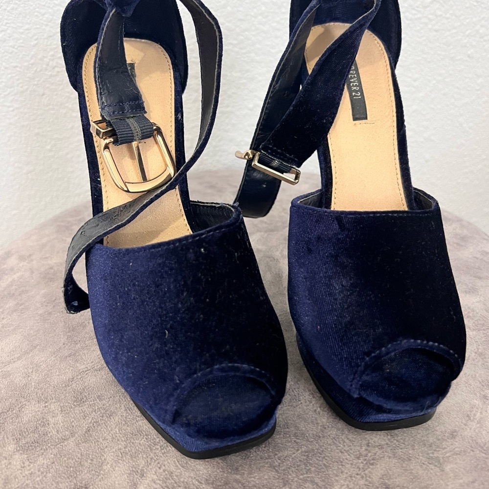 Elegant Navy Velvet Women's Heels forever 21